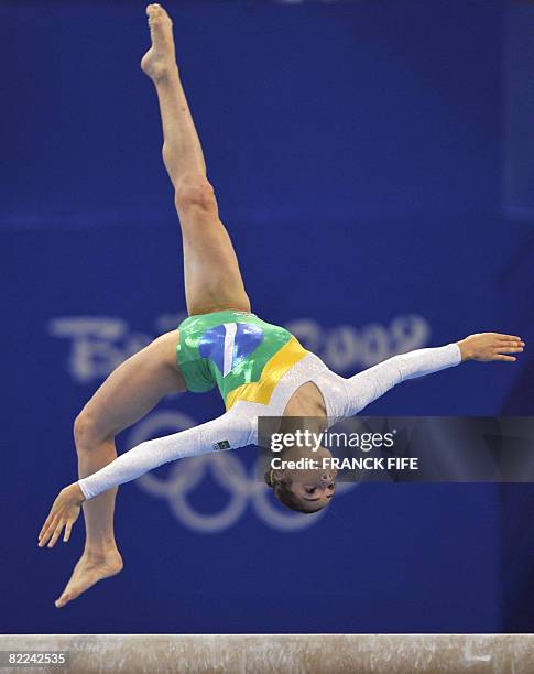 Brazil's Lais Souza competes on the balance beam during the women's qualification of the artistic gymnastics event of the Beijing 2008 Olympic Games...