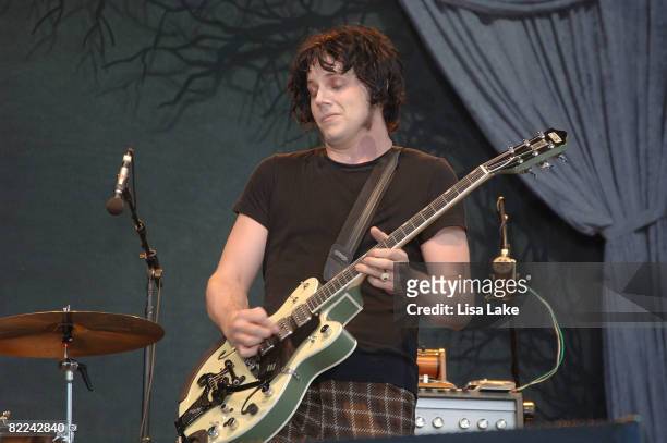 Jack White of The Raconteurs performs at American Eagle Outfitters New American Music Union Festival at Pittsburgh's Southside Works on August 9,...