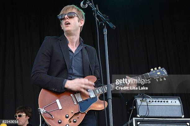 Britt Daniel of Spoon performs at American Eagle Outfitters New American Music Union Festival at Pittsburgh's Southside Works on August 9, 2008 in...