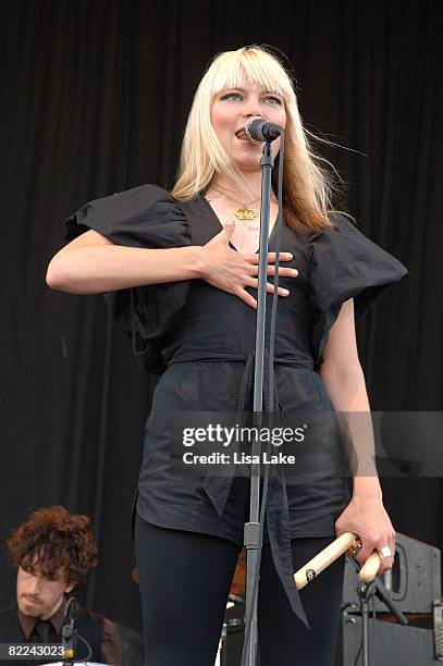 Leila Moss of The Duke Spirit performs at American Eagle Outfitters New American Music Union Festival at Pittsburgh's Southside Works on August 9,...