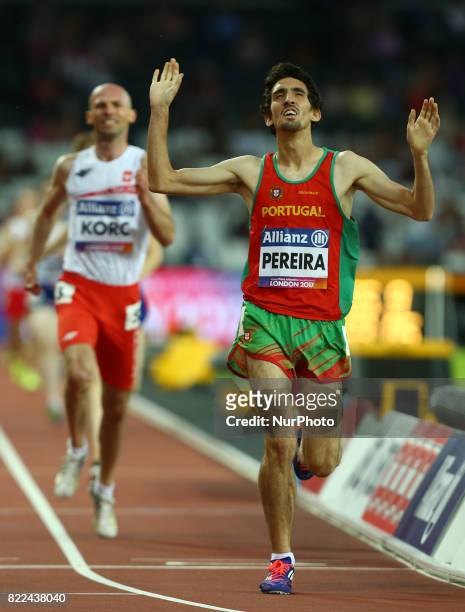Cristiano Pereira of Portugalcompete Men's 1500m T20 Final during World Para Athletics Championships Day Three at London Stadium in London on July...