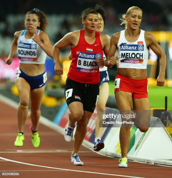 Bernadett Biacsi of Hungary and Arleta Melloch of Poland compete Women's 1500m T20 Final during World Para Athletics Championships Day Three at...