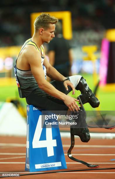 Johnannes Floors of Germany compete Men's 400m T43 Final during World Para Athletics Championships Day Three at London Stadium in London on July 17,...