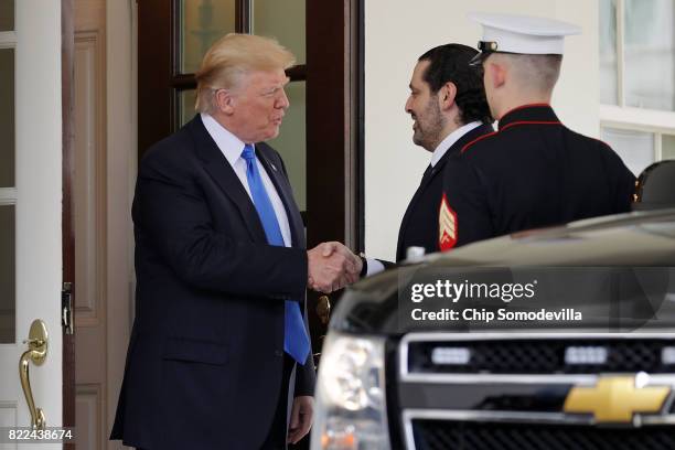 President Donald Trump welcomes Lebanese Prime Minister Saad Hariri to the White House July 25, 2017 in Washington, DC. The two leaders will hold a...