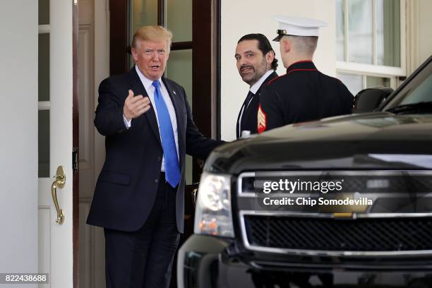 President Donald Trump welcomes Lebanese Prime Minister Saad Hariri to the White House July 25, 2017 in Washington, DC. The two leaders will hold a...