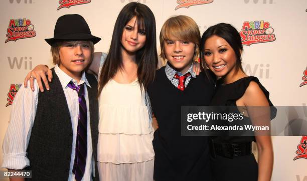 Dylan Sprouse, Selena Gomez, Cole Sprouse and Brenda Song at Cole and Dylan Sprouse's 16th Birthday Party Hosted By Nintendo on August 9, 2008 in Los...