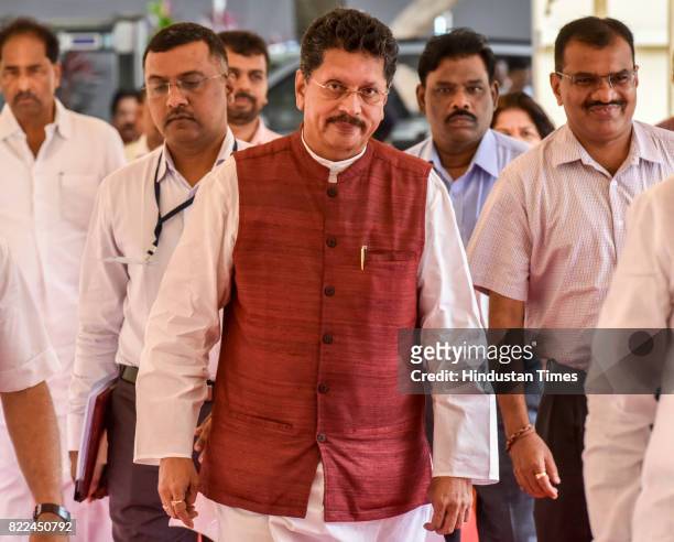 Shiv Sena MLA Deepak Kesarkar arrives at Vidhan Bhavan on Day 2 of the Monsoon Assembly Session, on July 25, 2017 in Mumbai, India.
