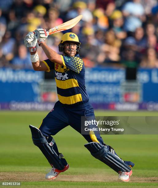 Jacques Rudolph of Glamorgan bats during the NatWest T20 Blast match between Gloucestershire and Glamorgan at the Brightside Ground on July 25, 2017...