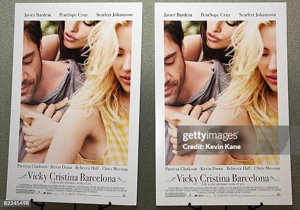 Movie posters display at the screening of Vicky Cristina Barcelona at the Southampton Cinema on August 10, 2008 in South Hampton, New York.