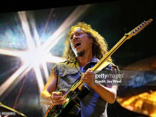 Musician Kirk Hammett of Metallica performs at Ozzfest 2008 at the Pizza Hut Park on August 9, 2008 in Frisco, Texas.