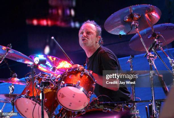 Musician Lars Ulrich of Metallica performs at Ozzfest 2008 at the Pizza Hut Park on August 9, 2008 in Frisco, Texas.