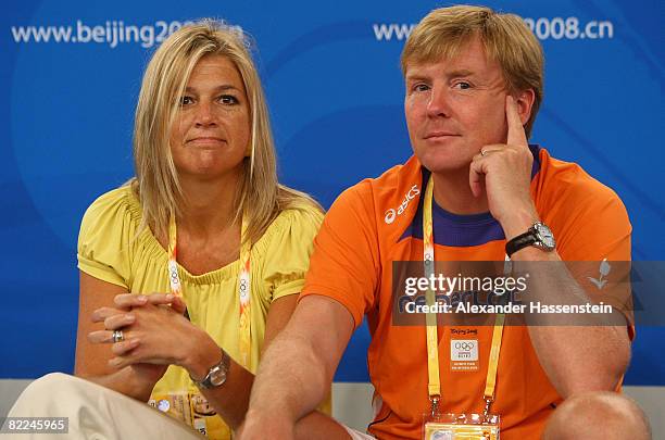 Prince Willem-Alexander of the Netherlands and his wife Princess Maxima watch the first round of the fencing event at the Fencing Hall on Day 3 of...