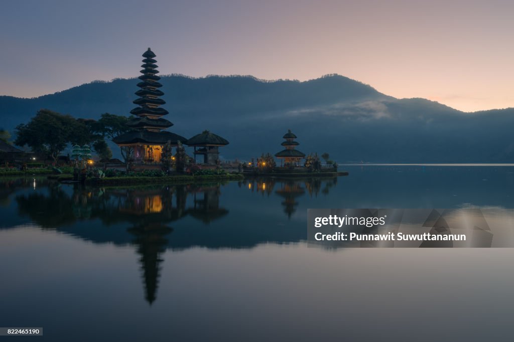 Pura Ulun Danu Bratan temple, landmark of Bali island in a beautiful morning, Bali island, Indonesia