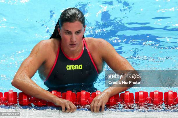 Charlotte Bonnet of France reacts after the women's 200m freestyle semi-final at the FINA World Championships 2017 in Budapest, Hungary, 25 July 2017.
