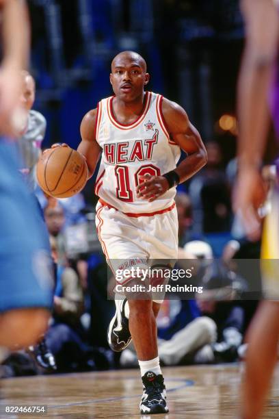 Tim Hardaway of the Miami Heat dribbles during the 1997 All-Star Game on February 9, 1997 at Gund Arena in Cleveland, Ohio. NOTE TO USER: User...