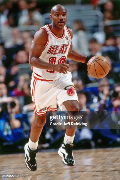 Tim Hardaway of the Miami Heat dribbles during the 1997 All-Star Game on February 9, 1997 at Gund Arena in Cleveland, Ohio. NOTE TO USER: User...