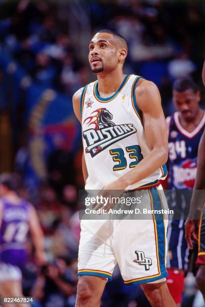 Grant Hill of the Detroit Pistons walks on the court during the 1997 All-Star Game on February 9, 1997 at Gund Arena in Cleveland, Ohio. NOTE TO...