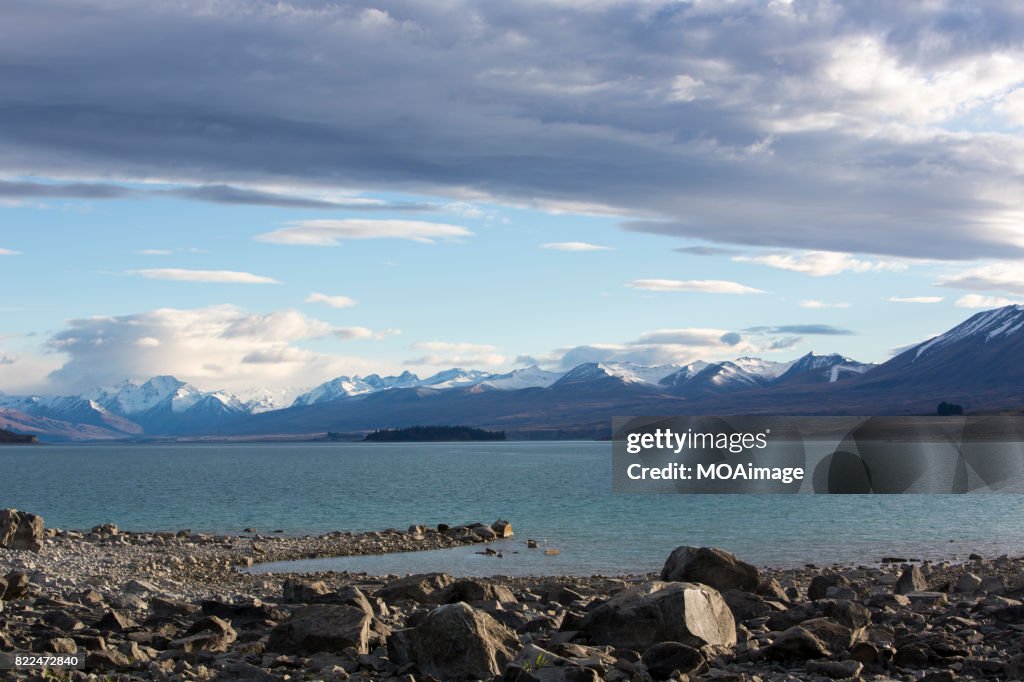 Southern Alps in background, Lake Tekapo, Mackenzie Country, South Island, New Zealand