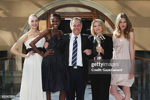 Premier Morris Iemma and Fashion Designer Carla Zampatti winner of the Australian Fashion Laureate 2008 pose with models in the Heritage Ballroom at...