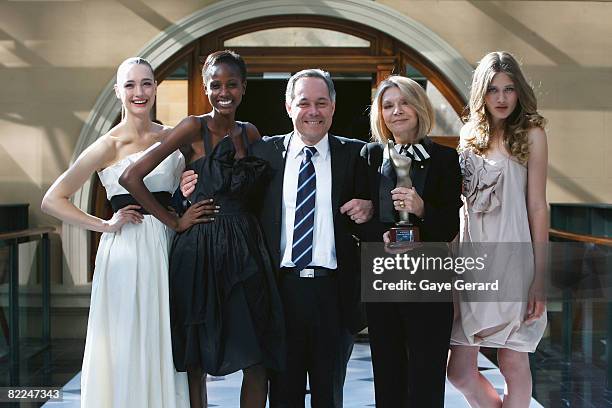 Premier Morris Iemma and Fashion Designer Carla Zampatti winner of the Australian Fashion Laureate 2008 pose with models in the Heritage Ballroom at...