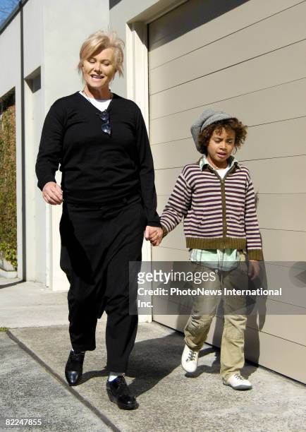 Actress Deborah-Lee Furness pictured with son Oscar Maximilian Jackman visit the Darling Point home of actress Nicole Kidman and Keith Urban to meet...