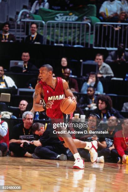 Caron Butler of the Miami Heat dribbles during the 1997 Rising Stars Challenge played February 8, 2003 at the Philips Arena in Atlanta, Georgia. NOTE...