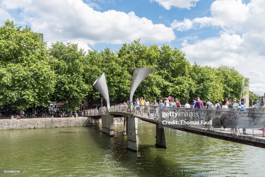 Walking over Pero's Bridge in Bristol