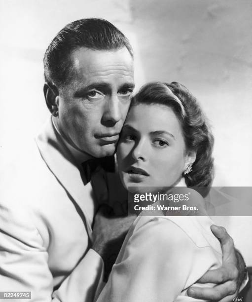 Humphrey Bogart and Ingrid Bergman star in the classic wartime romance 'Casablanca', 1942.