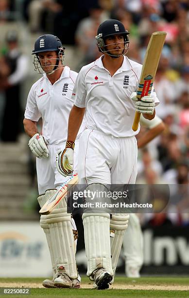 Alastair Cook of England celebrates as he reaches his half century during the final day of the 4th npower Test Match between England and South Africa...