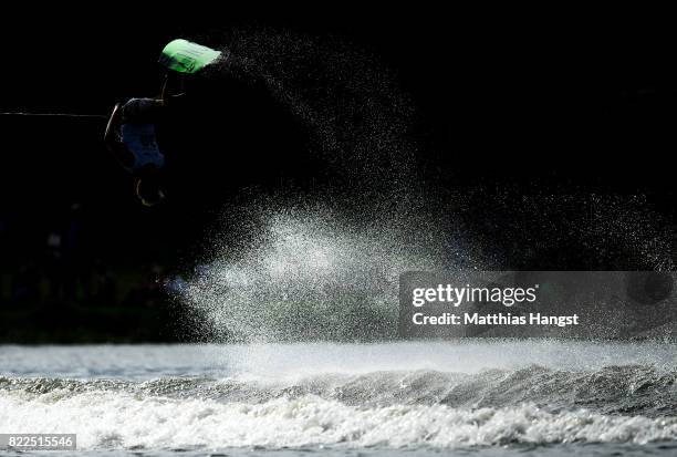 Dan Nott of Great Britain competes during the Wakeboard Freestyle Men's Quarterfinal of The World Games at Old Odra River on July 25, 2017 in...