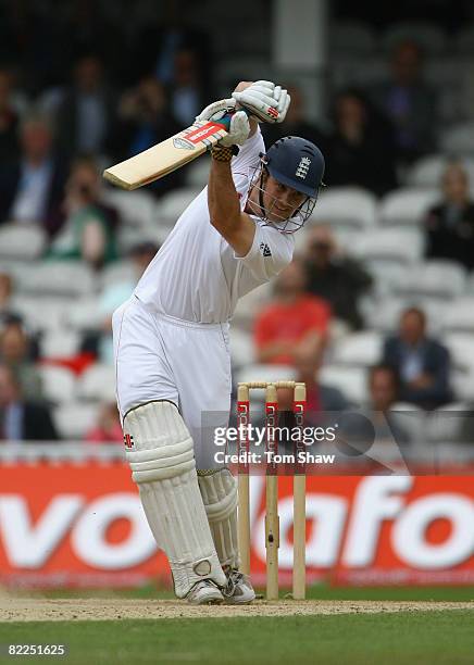 Andrew Strauss of England hits out during day 5 of the 4th Npower Test Match between England and South Africa at the Oval on August 11 2008 in...