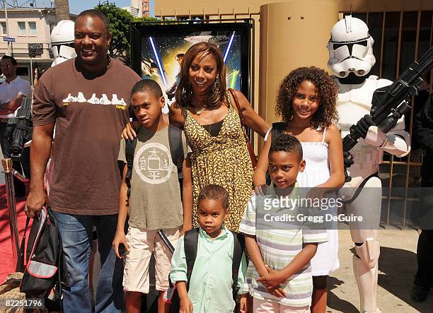 Actress Holly Robinson Peete, husband Rodney Peete and children arrive at the U.S. Premiere Of "Star Wars: The Clone Wars" at the Egyptian Theatre on...