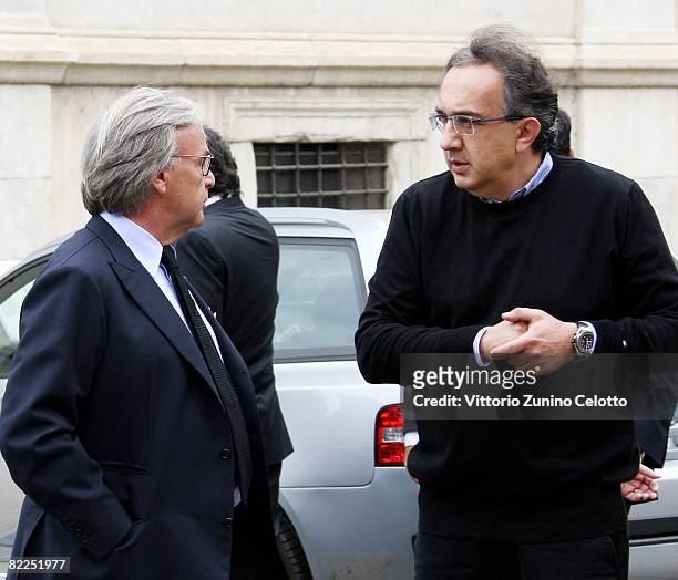 Diego Della Valle and Sergio Marchionne attend the Andrea Pininfarina funeral held in Duomo, Turin main cathedral, on August 11, 2008 in Turin,...