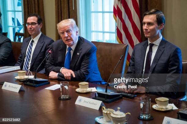 President Donald Trump holds an expanded bi-lateral meeting with Saad Hariri, Prime Minister of Lebanon, in the Oval Office at the White House on...