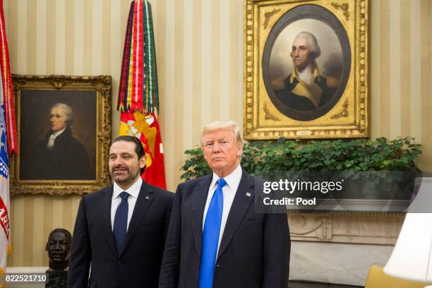 President Donald Trump holds a bi-lateral meeting with Saad Hariri, Prime Minister of Lebanon, in the Oval Office at the White House on July 25, 2017...