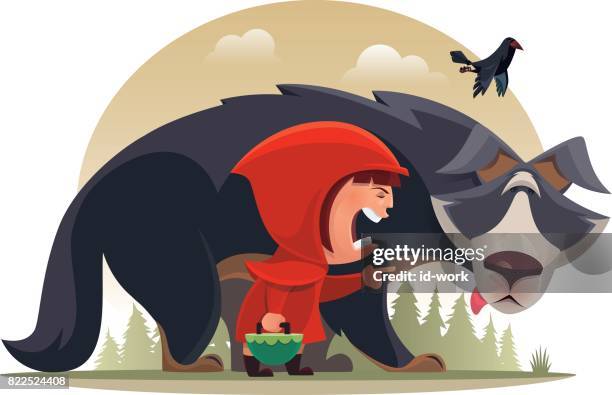 little girl blaming and pointing wolf - sad dog stock illustrations