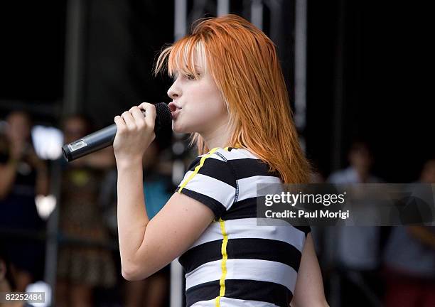 Hayley Williams, lead singer of Paramore, performs during the 2008 Virgin Mobile festival at the Pimlico Race Course on August 10, 2008 in Baltimore,...