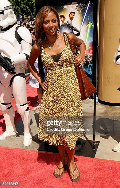 Actress Holly Robinson Peete arrives at the U.S. Premiere Of "Star Wars: The Clone Wars" at the Egyptian Theatre on August 10, 2008 in Hollywood,...