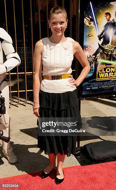 Actress Jaime King arrives at the U.S. Premiere Of "Star Wars: The Clone Wars" at the Egyptian Theatre on August 10, 2008 in Hollywood, California.