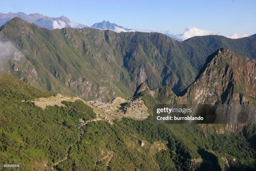 The view of Macchu Picchu from the Sun Gate in Peru