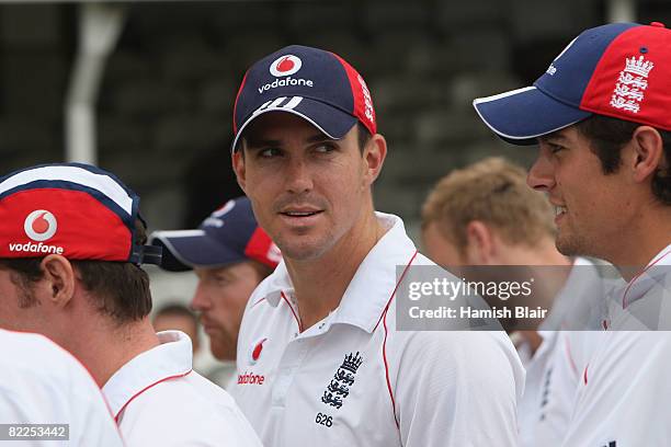 Kevin Pietersen of England looks on during the presentations during day five of the 4th npower Test Match between England and South Africa at The...