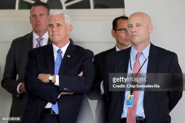 Vice President Mike Pence and White House Director of Legislative Affairs Marc Short attend a news conference with U.S. President Donald Trump and...