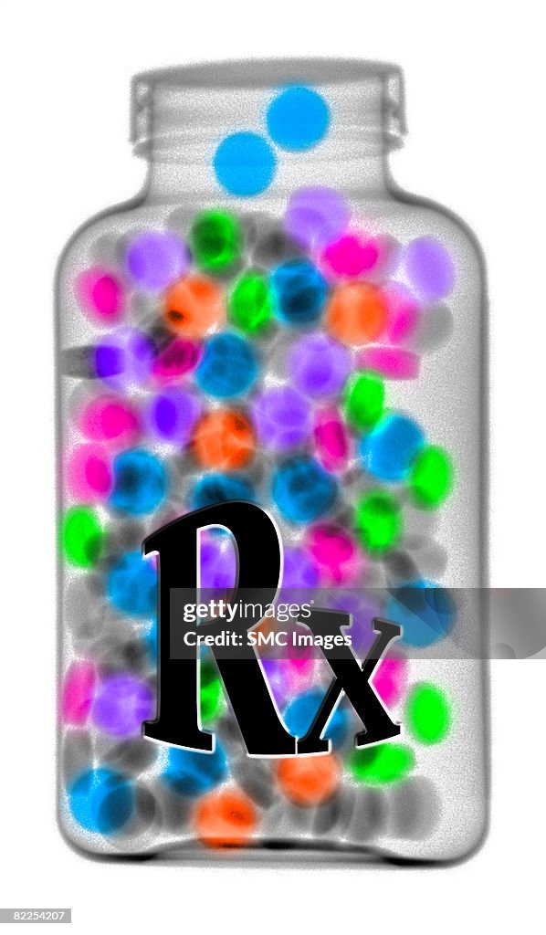 X-ray of a bottle of pills