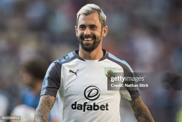 Steven Defour of Burnley looks on before the pre season friendly match between Preston North End and Burnley at Deepdale on July 25, 2017 in Preston,...