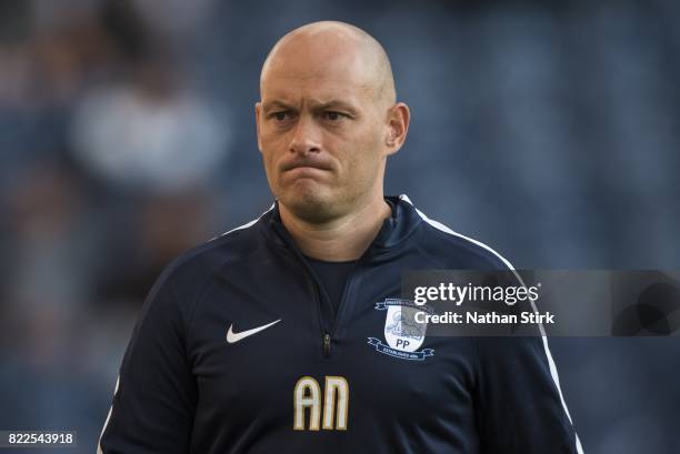 Alex Neil manager of Preston North End looks on during the pre season friendly match between Preston North End and Burnley at Deepdale on July 25,...