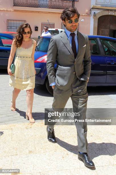 Diego Osorio and Jordan Joy Hewson attend the First Communion of Diego Osorio's nephew on July 3, 2017 in Caceres, Spain.