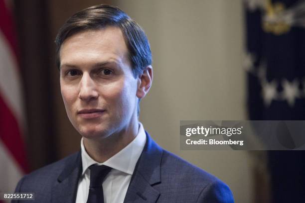 Jared Kushner, senior White House adviser, listens during a bi-lateral meeting with U.S. President Donald Trump and Saad Hariri, Lebanon's prime...