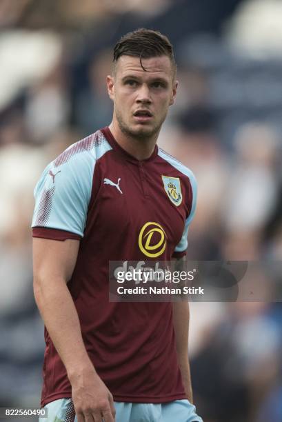 Chris Long of Burnley looks on during the pre season friendly match between Preston North End and Burnley at Deepdale on July 25, 2017 in Preston,...