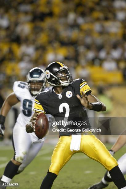 Quarterback Dennis Dixon of the Pittsburgh Steelers passes during a preseason game against the Philadelphia Eagles at Heinz Field on August 8, 2008...