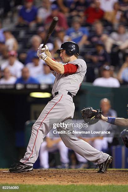 Jason Bay of the Boston Red Sox bats during the game against the Kansas City Royals on August 5, 2008 at Kauffman Stadium in Kansas City, Missouri.